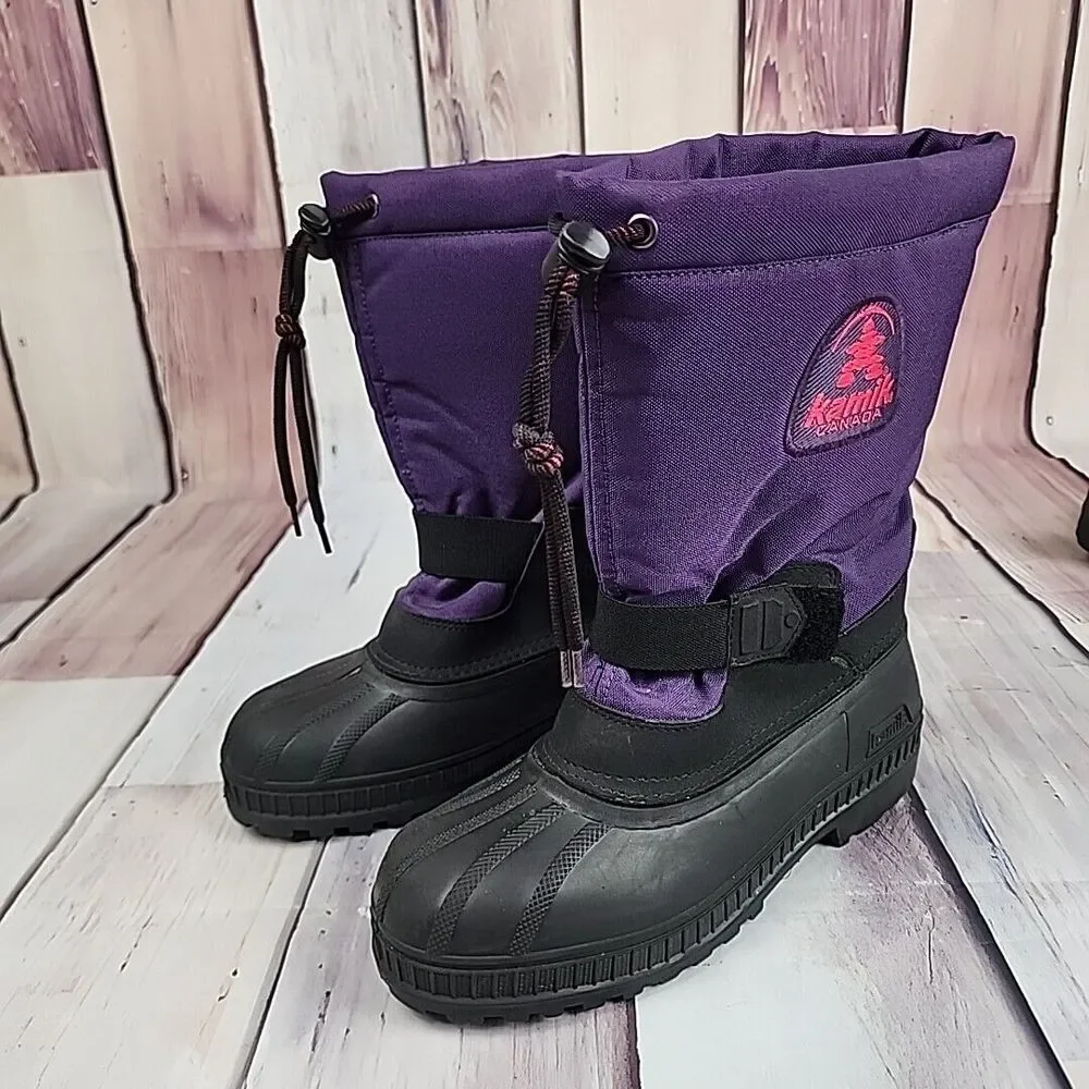 Kamik Womens 6 Purple Black Boots Cold‎ Weather Winter Snow Waterproof Lined